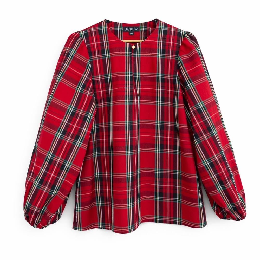J.Crew Good Tidings Plaid Puff Sleeve Poplin‎ Top Small
